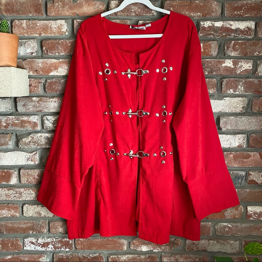 Erica Brooke Vintage Red Brushed Poly Jacket Blazer Metal Hook Clasp Closure
